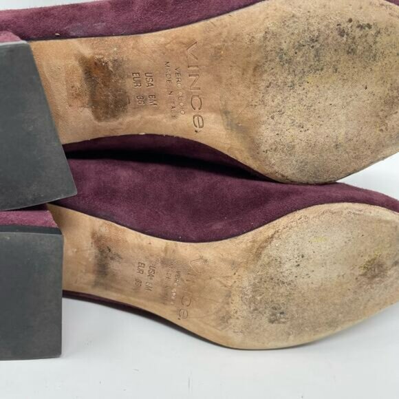 Vince Rafe Burgundy Wine Suede Leather Pointed Toe Classic Flare Heel Pumps 6 - Picture 13 of 14